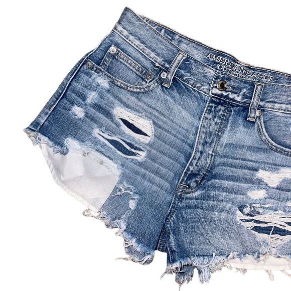 American Eagle Distressed Womens Shorts 6 Vtg Hi Rise Festival Bootie Button Fly - Picture 2 of 7
